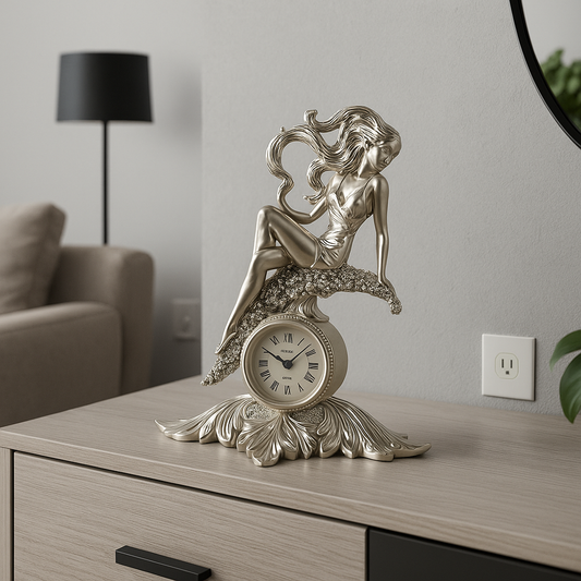 Reloj de resina plateada - Mujer sentada sobre flores: una fusión de arte y funcionalidad