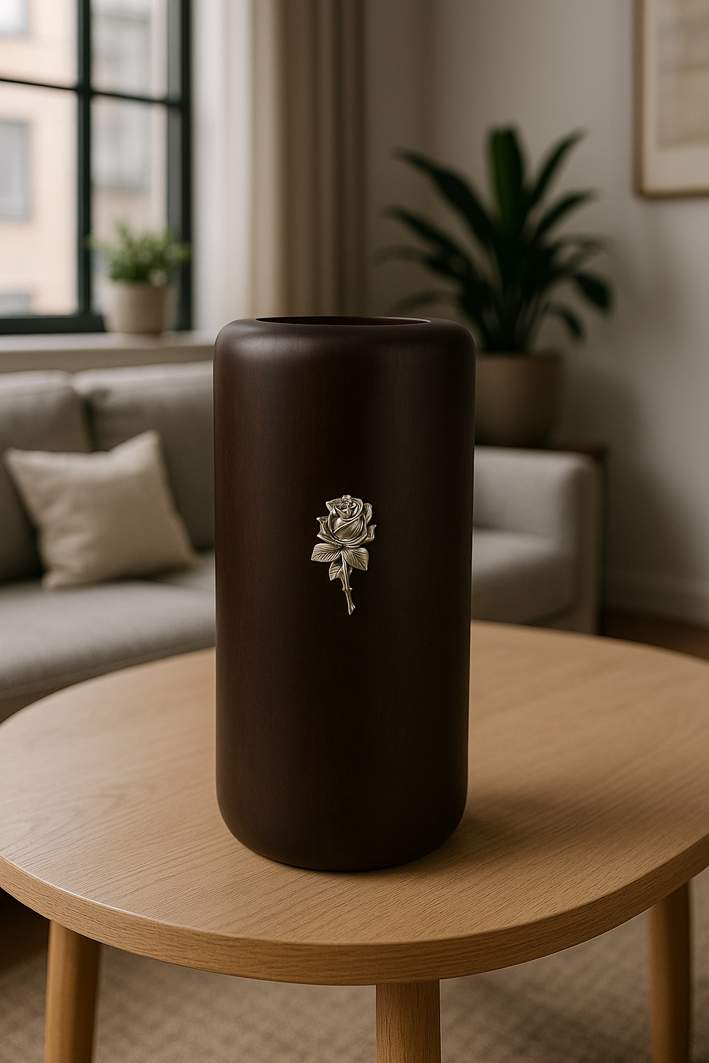 Brown Resin vase with silver rose
