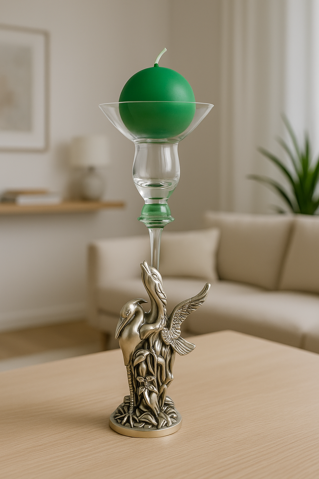 Candelabro con gansos de resina plateada