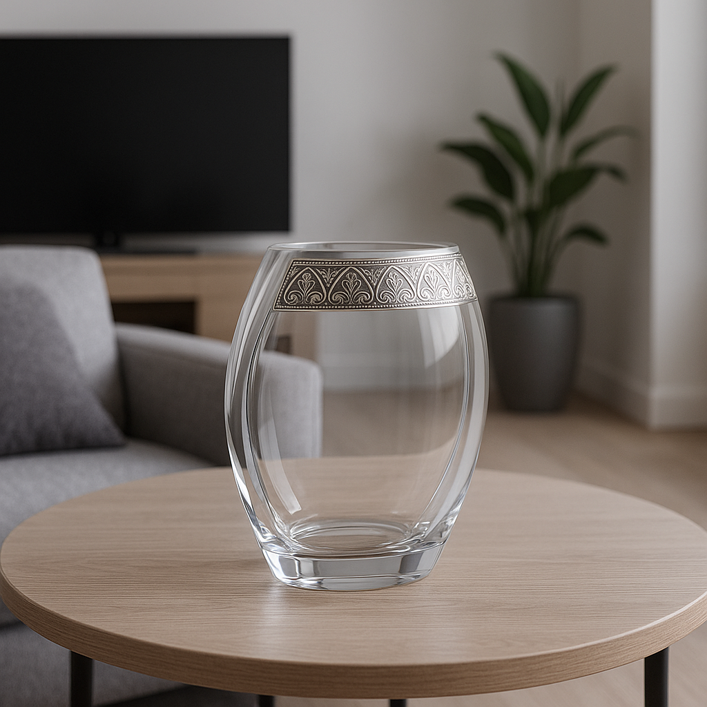 Clear Crystal Vase with Silver-Coated Bilaminate