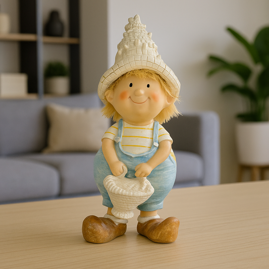 Child Forest Gnome holding basket /sculpture