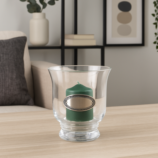 Clear Crystal Candle holder with silver coated bilaminate