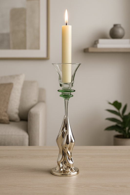 Clear Glass Candel holder with silver resin gooses