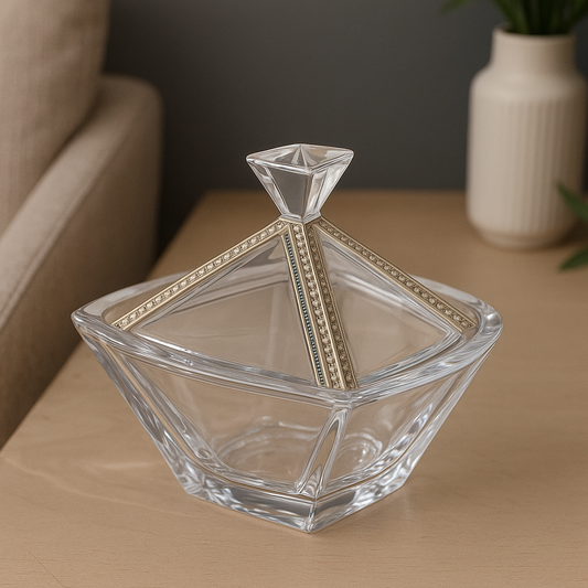 Clear Glass Centerpiece with Silver-Coated Bilaminate Cover
