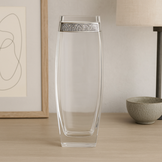 Clear Glass Vases with Silver-Coated Bilaminate