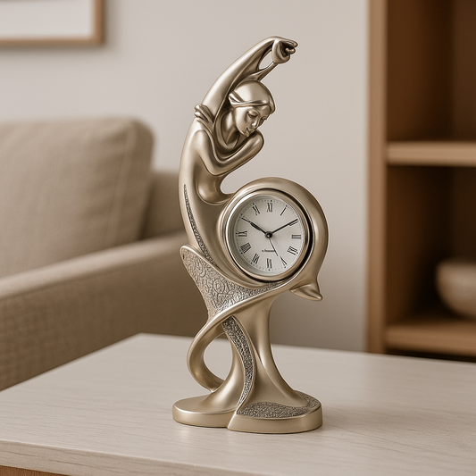 Clock with Woman Poses Sculpture in Silver Resin