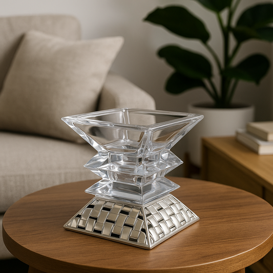 Clear Glass Candle Holder with Silver Lamination