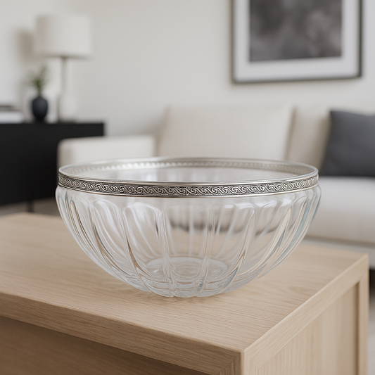 Clear Glass Centerpiece with silver coated bilaminate