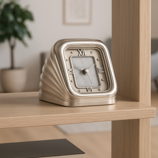 Base de reloj contemporánea plateada con diseño acanalado y acabado pulido