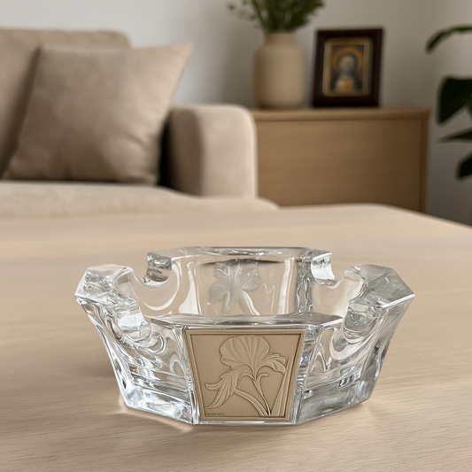 Cenicero de cristal con bilaminado recubierto de plata