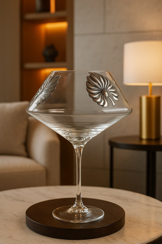 Crystal Candel holder with silver coated bilaminate subject Leaves