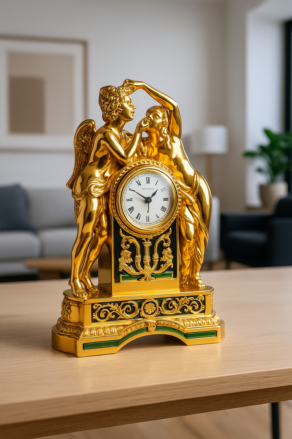 Eros and Psyche Golden Clock - A Timeless Tale of Love and Devotion
