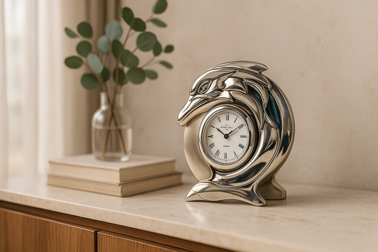 Reloj de mesa con águila de resina plateada