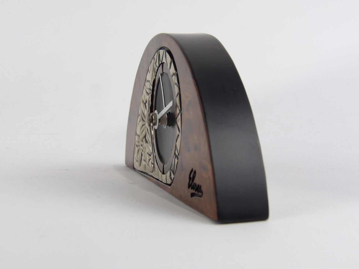 Reloj de mesa de caoba con bilaminado revestido de plata