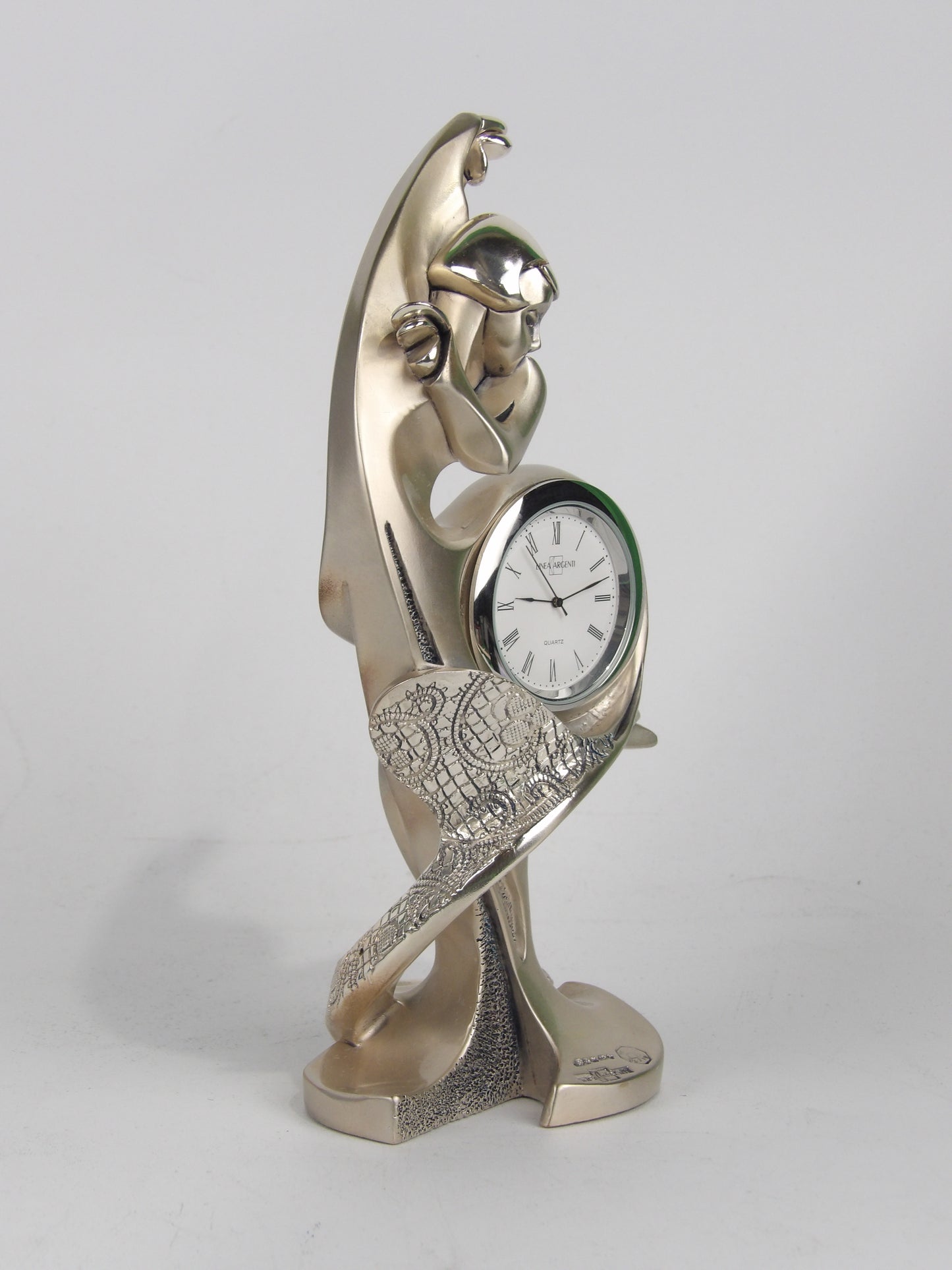 Clock with Woman Poses Sculpture in Silver Resin