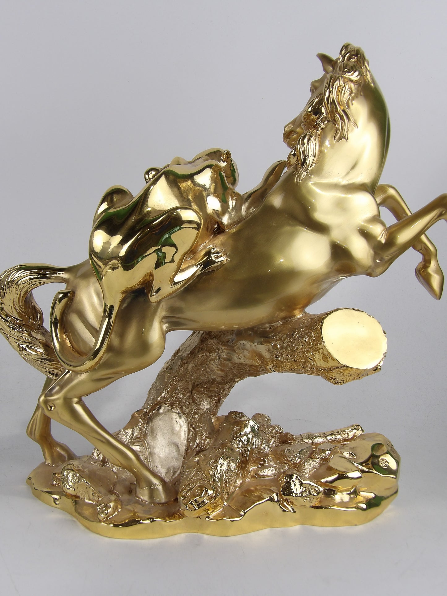 Golden-Coated Resin Sculpture – Horse and Panther
