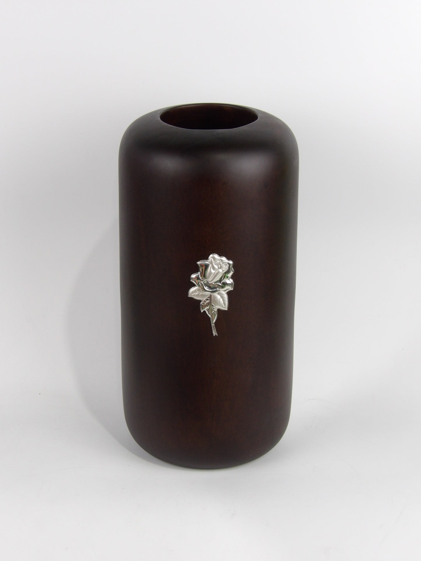 Brown Resin vase with silver rose