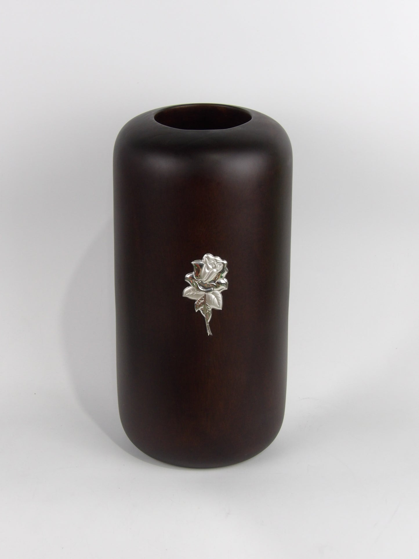 Brown Resin vase with silver rose