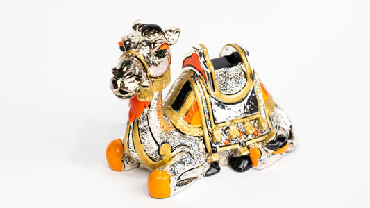 Silver-Coated Colored Princess ride Camel Sculpture in Leather Box - Elegant Decorative Piece