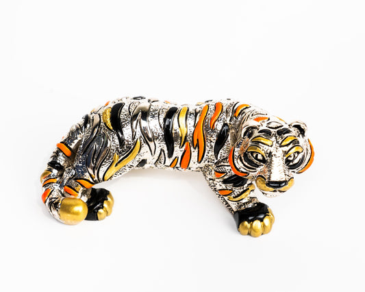 Silver Coated Tiger in Leather Box