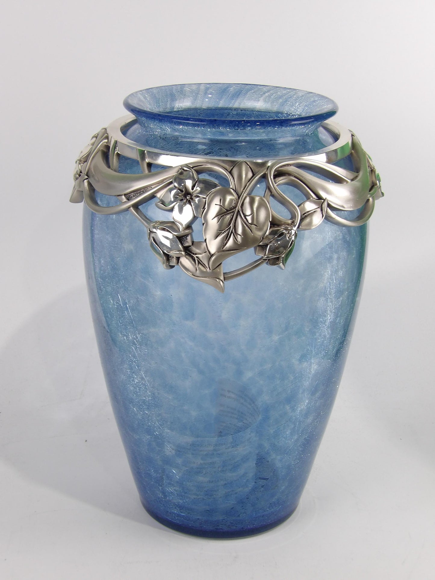 Crystal Blue cut vase with silver coated lamination