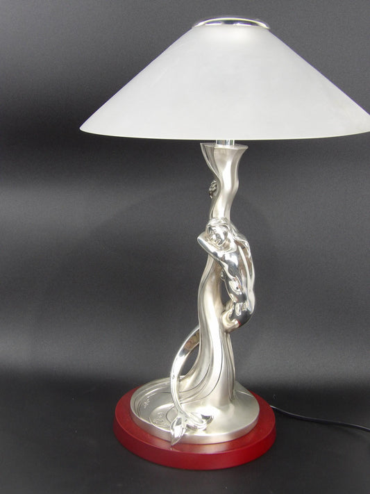 silver Resin Lamp with Siren Sculpture – Mythical Elegance for Your Home