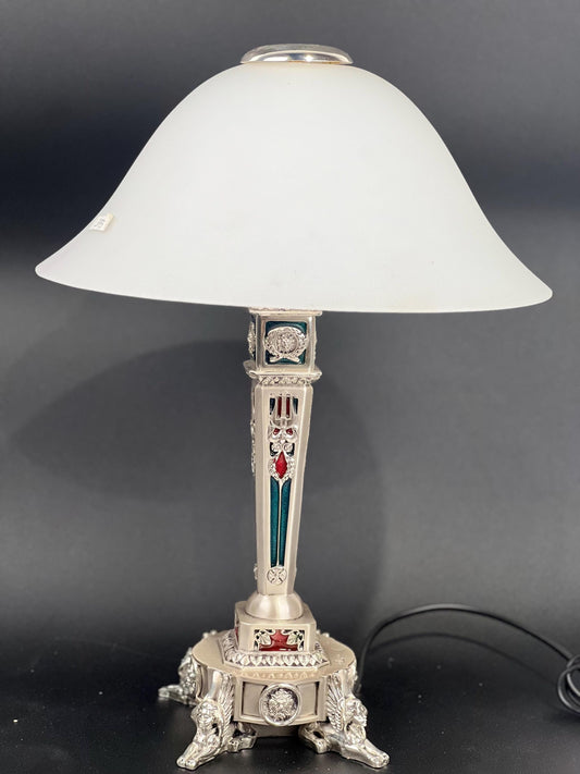 Empire Style Lamp in Resin with Silver-Enameled Decoration: A Classic Touch of Elegance