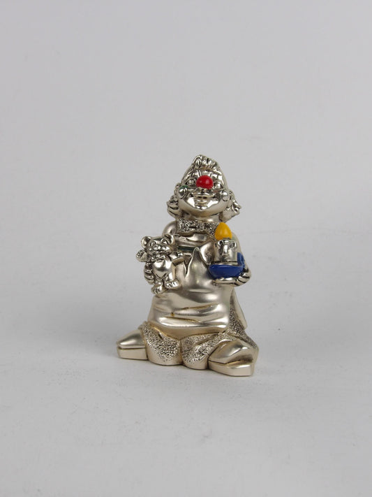 Silver Resin Clown with Colored Details – Joyful and Vibrant Art Sculpture