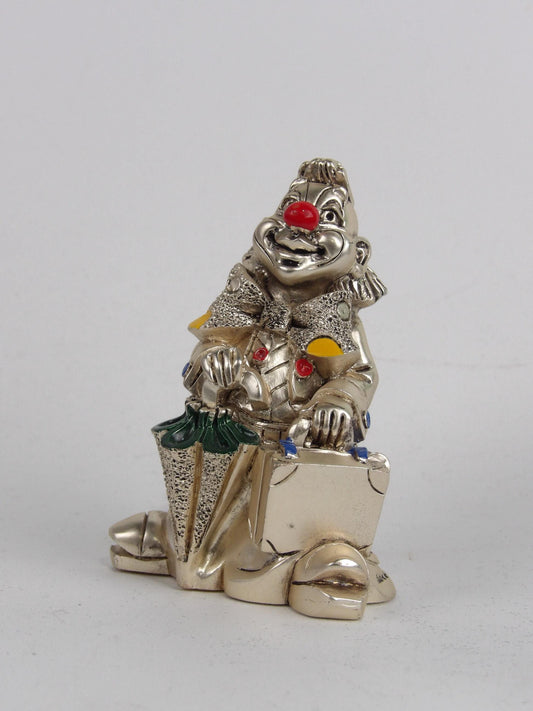 Silver Resin Clown with Colored Details – Playful and Vibrant Art Piece