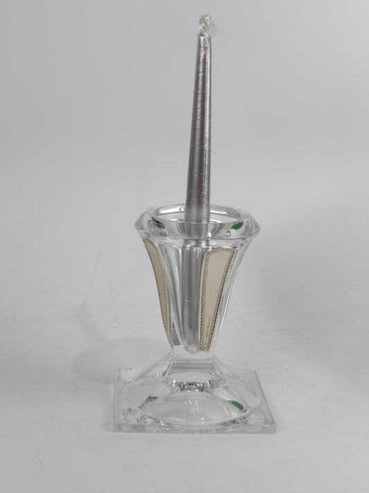 Crystal candle holder with twist decoration in silver-coated Bilaminate