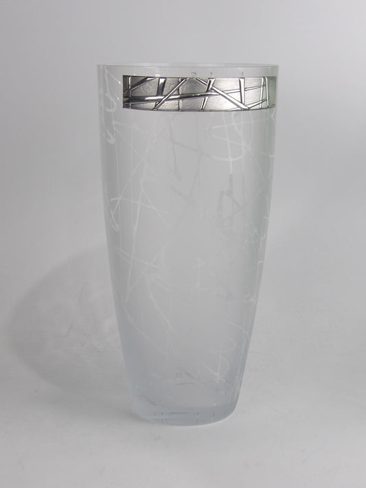 Crystal Vase with Scratched Faded Glass Design and Silver-Coated Bilaminate