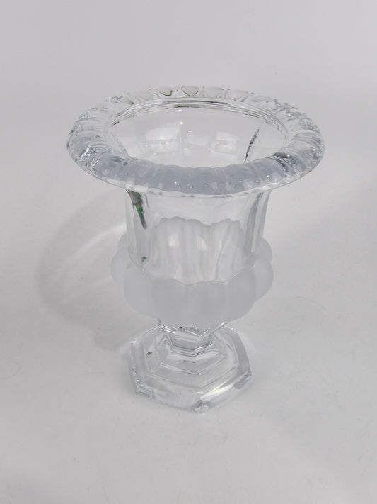 Crystal Vase with Frosted Glass Center, Scalloped Rim, and Pedestal Base