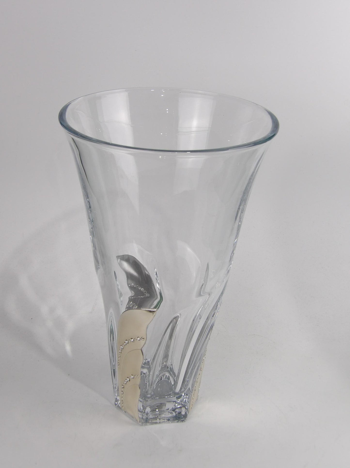 Crystal Vase with Trimming in Silver-Coated Bilaminate and Rhinestones
