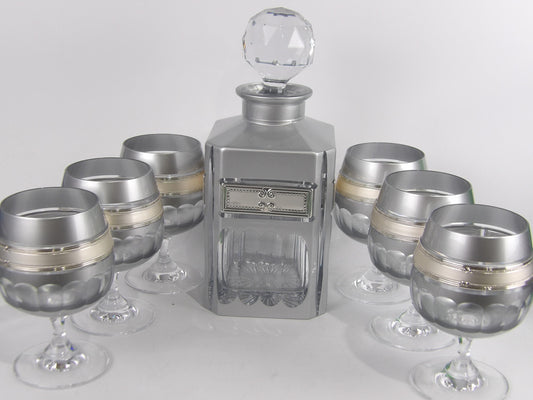 Drinking Wine Set with decanter and glasses with silver coated bilaminate 7 pcs in a box