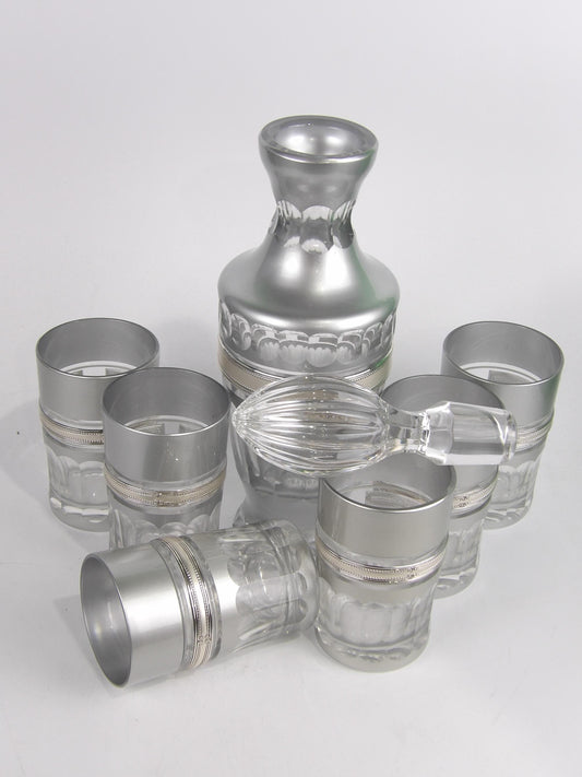 Silver Color Drinking Set with Silver Coated Bilaminate Decanter, 7 Pcs in a Box