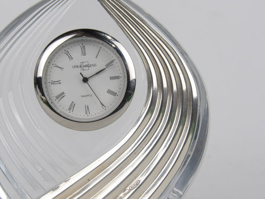Reloj de mesa decorativo de cristal con bilaminado revestido de plata