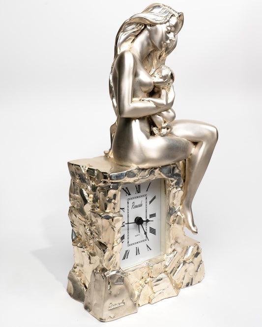 Silver Plated Resin Clock – Madre & Figlio Sculpture