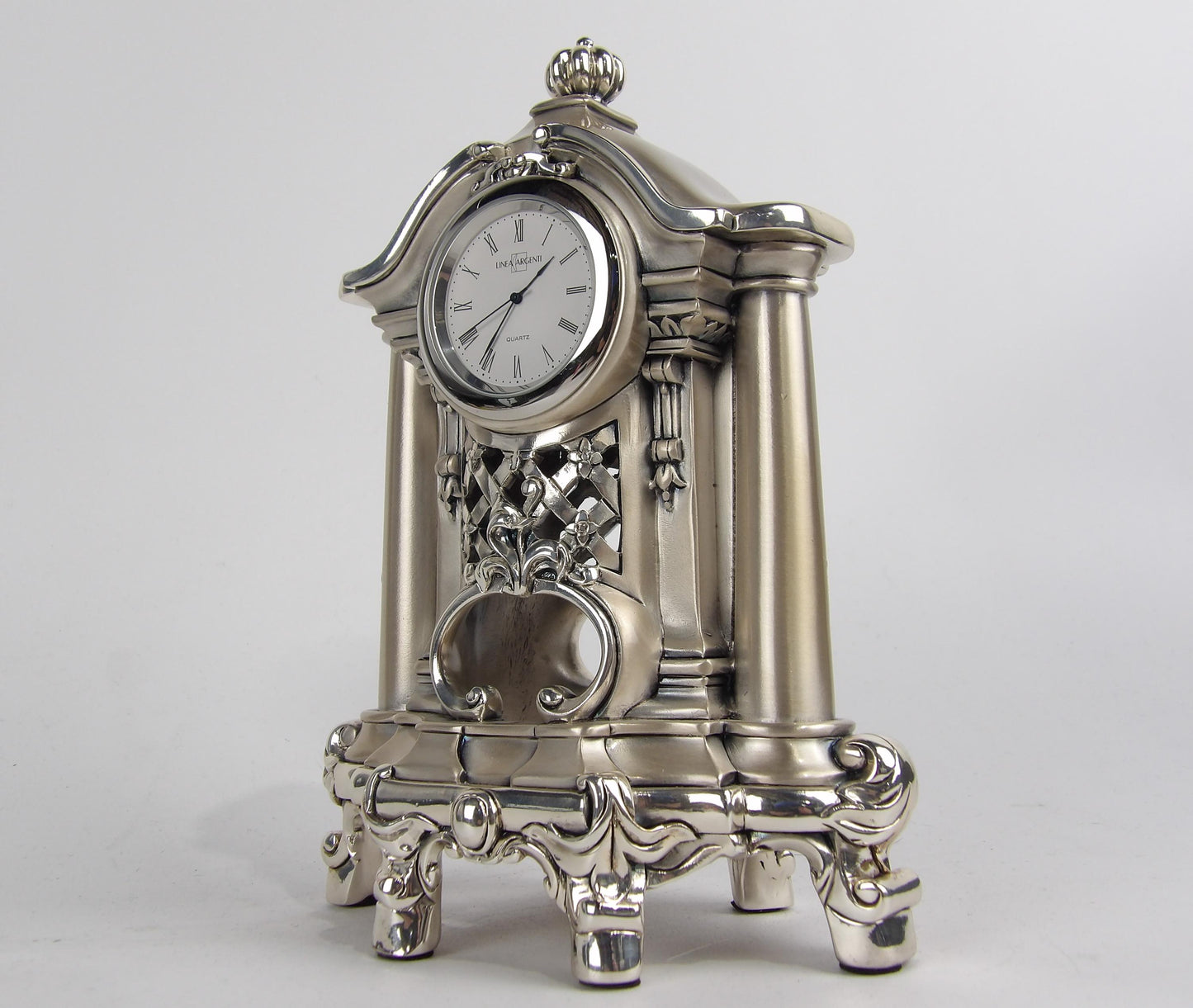 Baroque Style Table Clock in Silver Resin